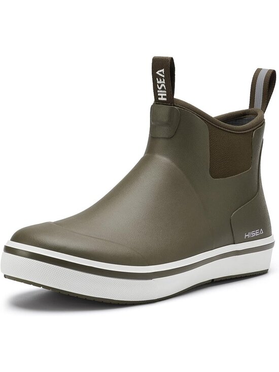 Men\'s Olive Ankle Deck Waterproof Rubber Neoprene Fishing Non-Slip Rain Boot